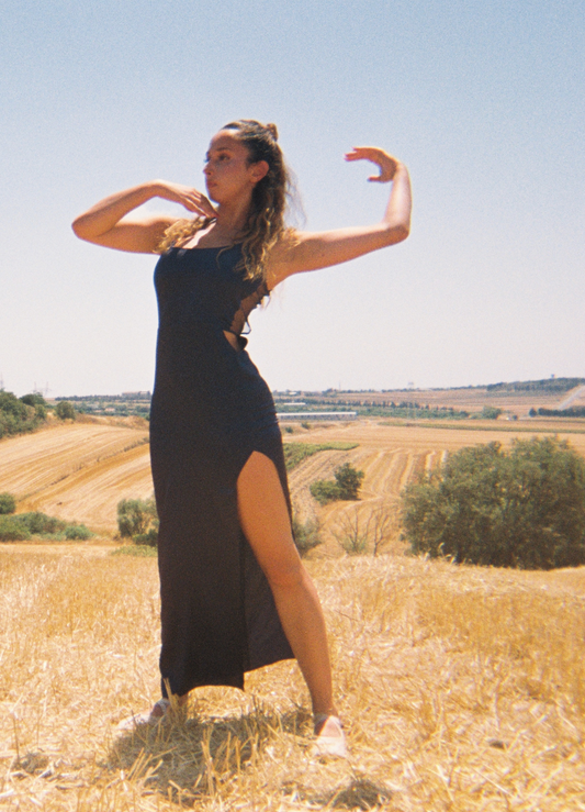 Navy Blue Satin Dress